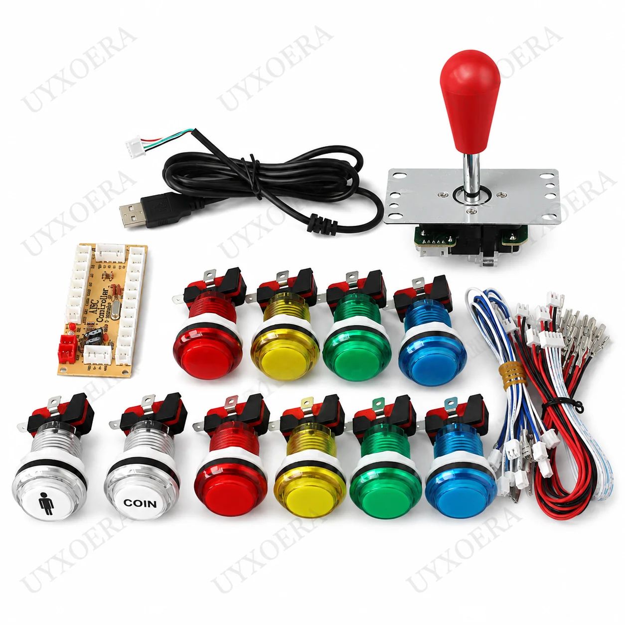 1 Player DIY Arcade Kit USB Encoder Joystick 10 LED Push Buttons for PC Raspberry Pi MAME Cabinet