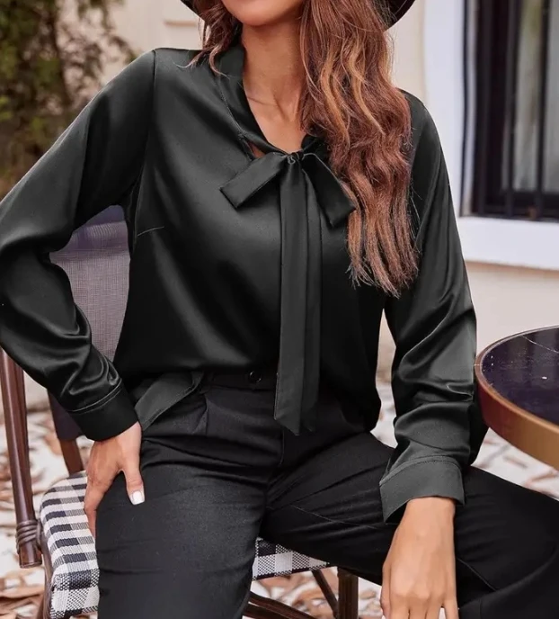 Elegant Women's Blouses Long Sleeved Fashion Bow Tie Shirt for Women Temperament Commuting Simple Women's Casual Elegant Shirt