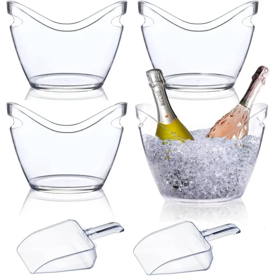 

Clear Acrylic Beverage Tubs for Parties and Cocktail Bars: Durable Plastic Ice Bucket with Builtin Scoops Ideal for Chilling Ch