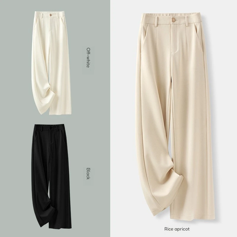 Summer Fashion Women's Solid Color Basical Casual Pants Good Quality Smooth Soft Comfortable Drape Thin Slim Wide Leg Trouser