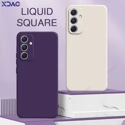 Square Liquid Silicone Phone Case for Samsung Galaxy A55 360 Protective Soft Shockproof Back Cover SamsungA55 A 55 5G Girls Bags