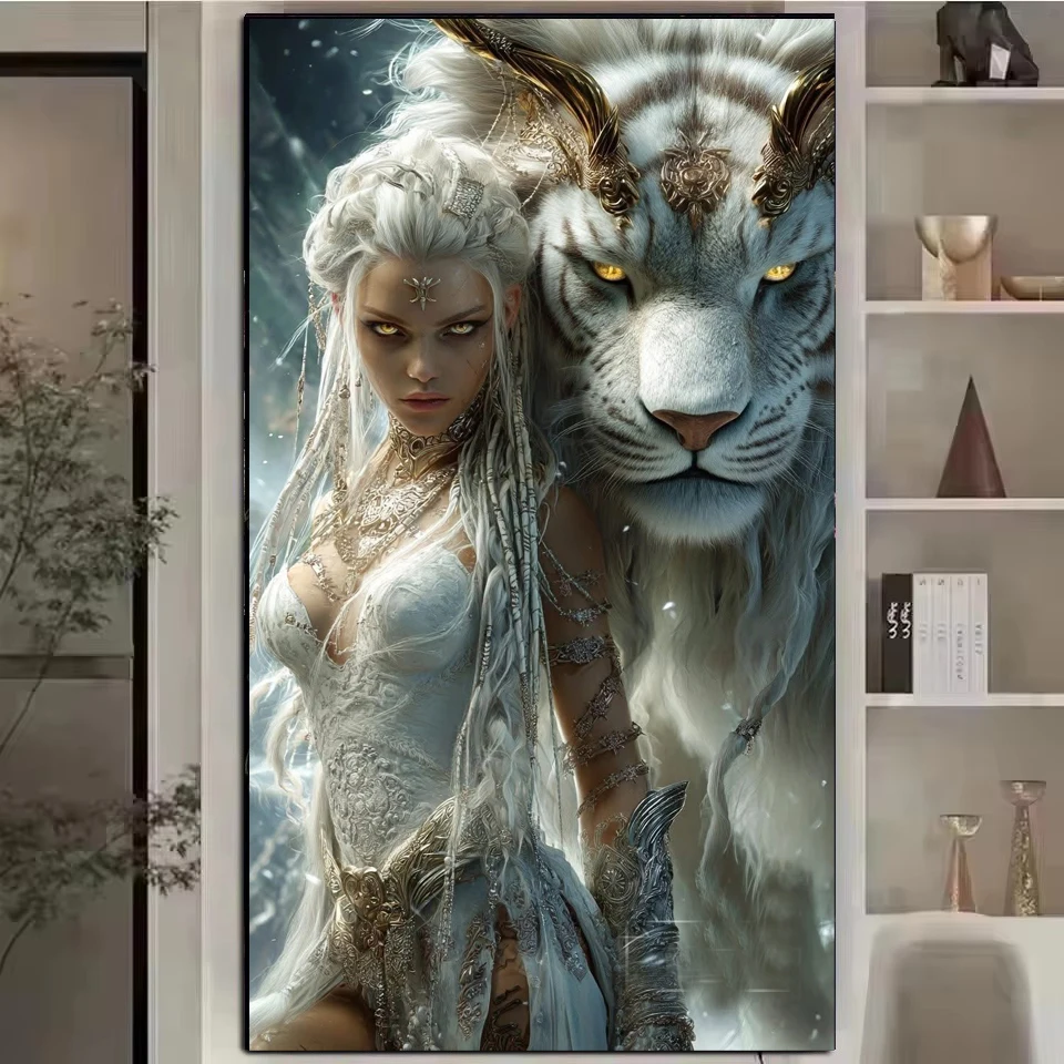 

Large Size Fantasy Woman And Tiger DIY 5D Diamond Painting New 2026 Full Mosaic Diamond Art Embroidery Sale Decor Gift
