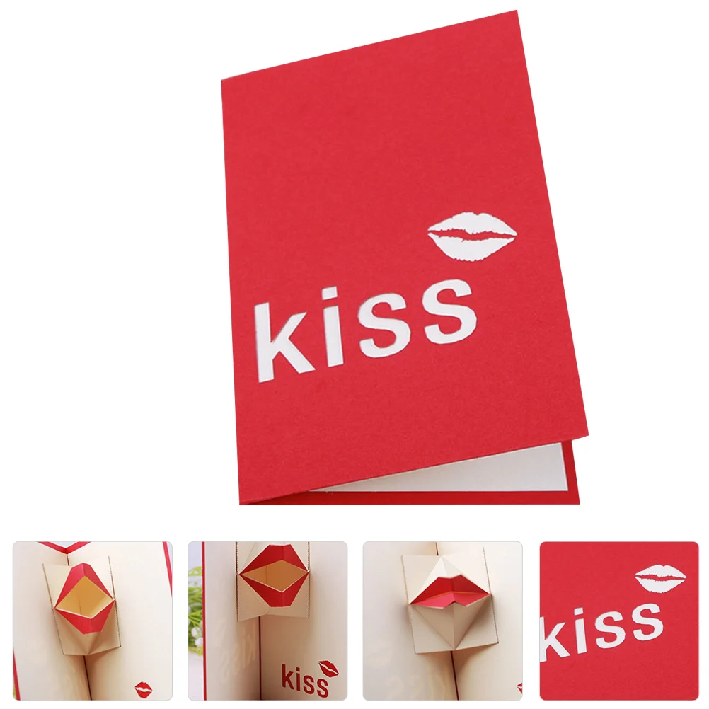 

1 pc Red Lip Cards Handmade Pop-Up Greeting Card For Valentine'S Day Birthday Gift Girlfriend Wife Holiday Present Printing