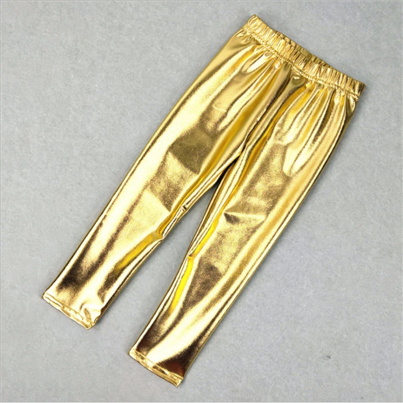 Kids Girl Leggings Elastic 2-12Y Pants Skinny Gold kids Metal Color Fuax Leather Baby Pents Leggings for Performances Costumes