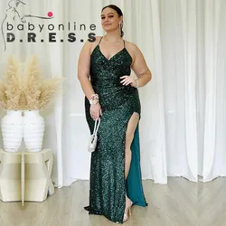 BABYONLINE Spaghetti StrapFormal Dress Sequin Corset Lace Up Cross-Back Strappy Lace-up Belt Stretch Sequins Dress Evening Gown