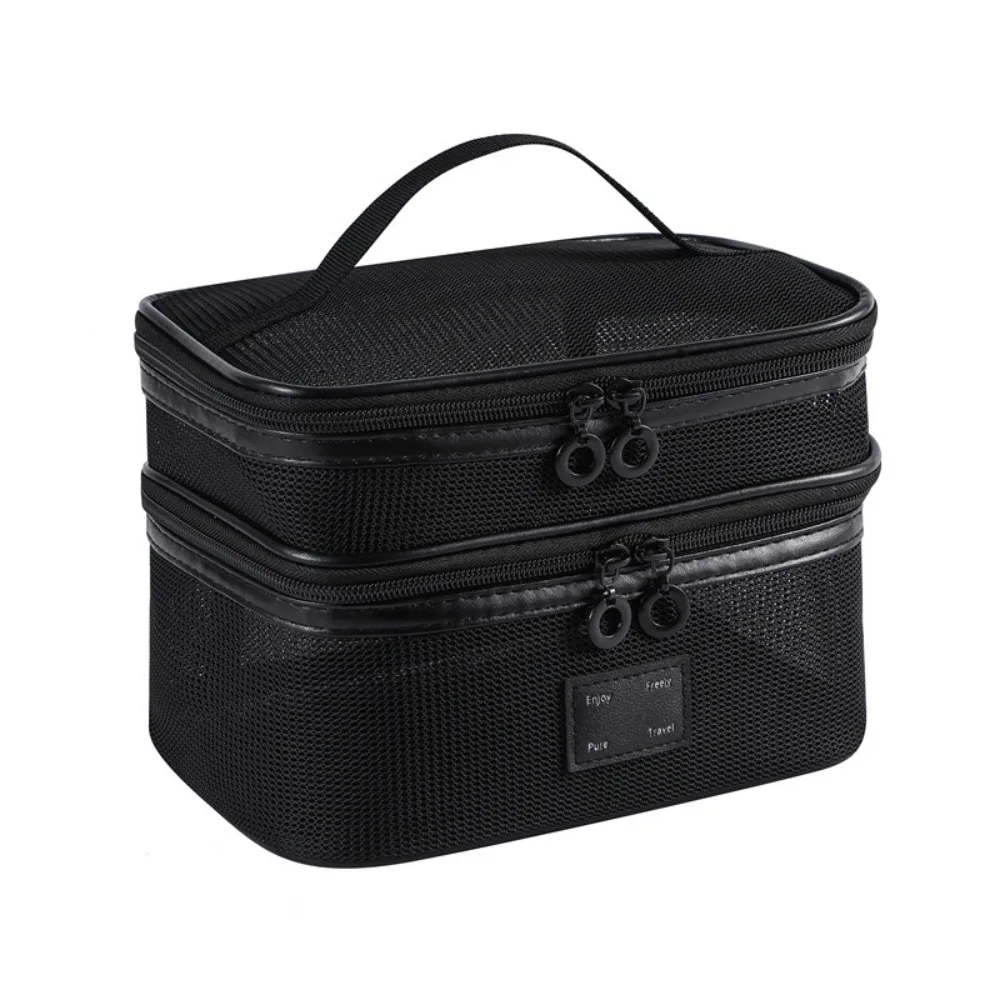 Simple Portable Mesh Handheld Makeup Bag Lightweight Square Storage Toiletry Bag Zipper Large Capacity Cosmetic Cases Outdoor