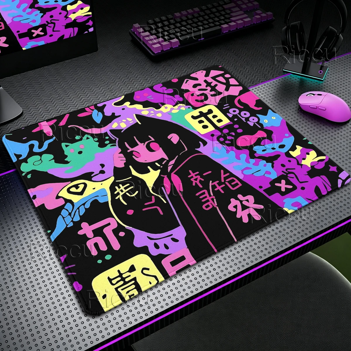 Anime Girl And Cat Mousepad Gaming Speed Ultra fine surface Mouse Pad Rubber Carpet Black Red Small Mouse Mat Office accessories