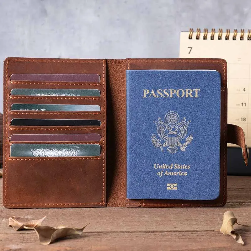 

Genuine Leather Passport Holder - RFID Blocking Travel Wallet for Men, Credit Card Case, Driver License & Document Organizer