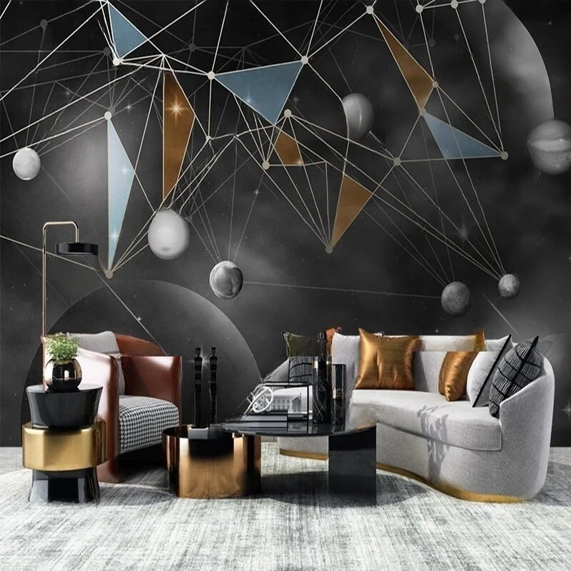 

MU8955 Современная простая и легкая роскошная геометрическая линия, вселенные планеты, звездное небо, пространство, телевизор, диван, фон, настенная живопись