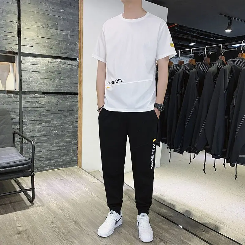 Svejk Cool Style Men's Summer Korean Version Trendy and Energetic Young Man Men's Short-sleeved Ice Silk Casual Sportswear Set
