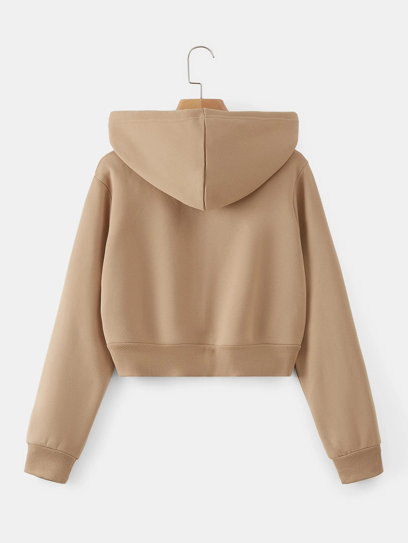 เสื้อฮู้ดครอปมีซิปสำหรับผู้หญิงพร้อมเชือกผูก เสื้อแขนยาวลำลองสำหรับฤดูใบไม้ร่วง