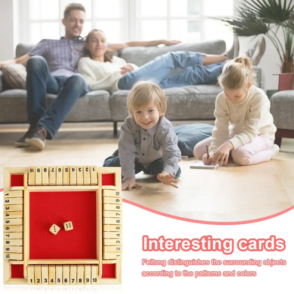 Funny Shut The Box 4 Sided Wooden Board Strategy Game Learning Numbers 2-4 Players Classic Table Dice Game for Kids