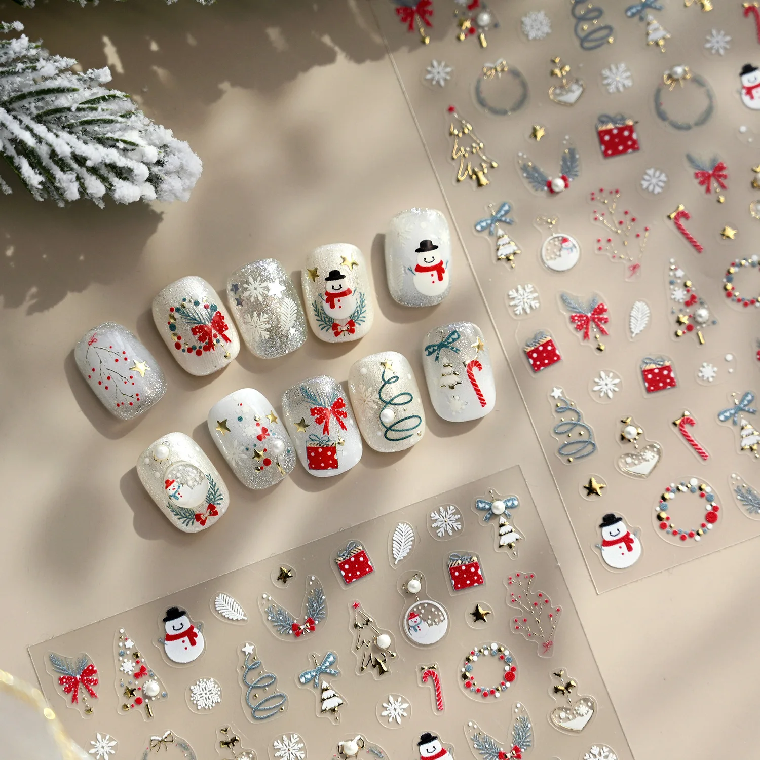 1Pcs Delicate Luxury Nail Art Stickers Christmas Tree Stars Gift Box Red Bow Pattern Self Adhesive Nails Decoration Stickers DIY