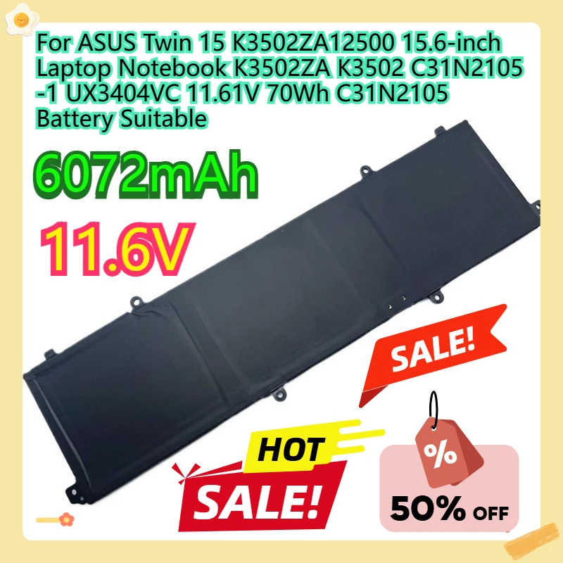 

For ASUS Twin 15 K3502ZA12500 15.6-inch Laptop Notebook K3502ZA K3502 C31N2105 -1 UX3404VC 11.61V 70Wh C31N2105 Battery Suitable