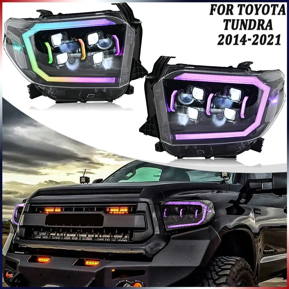 

2 шт. RGB полностью светодиодные фары в сборе для Toyota Tundra 2014-2021, передние фары, анимационные аксессуары для фар DRL