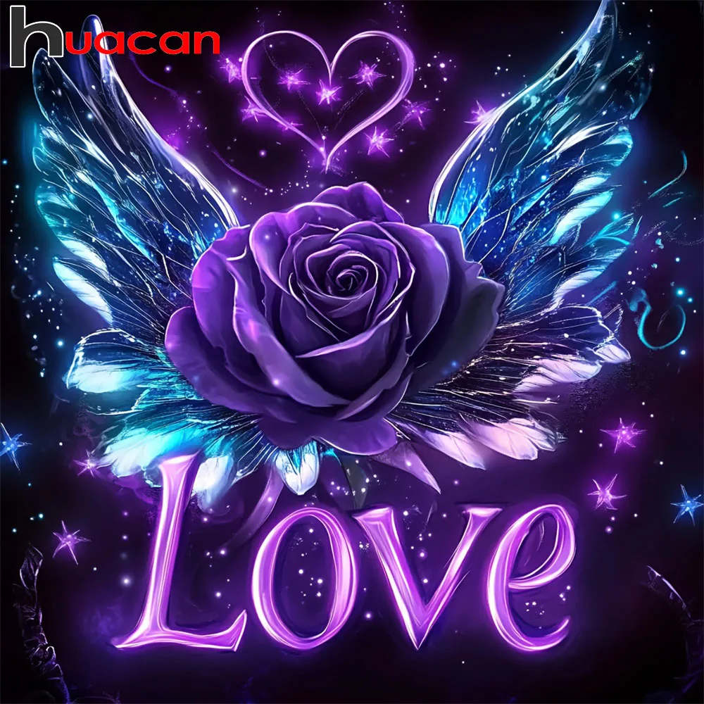 Huacan 5D DIY Diamantmalerei Rose Liebe Flügel Diamantstickerei Blume Neu 2026 Dekorative Gemälde