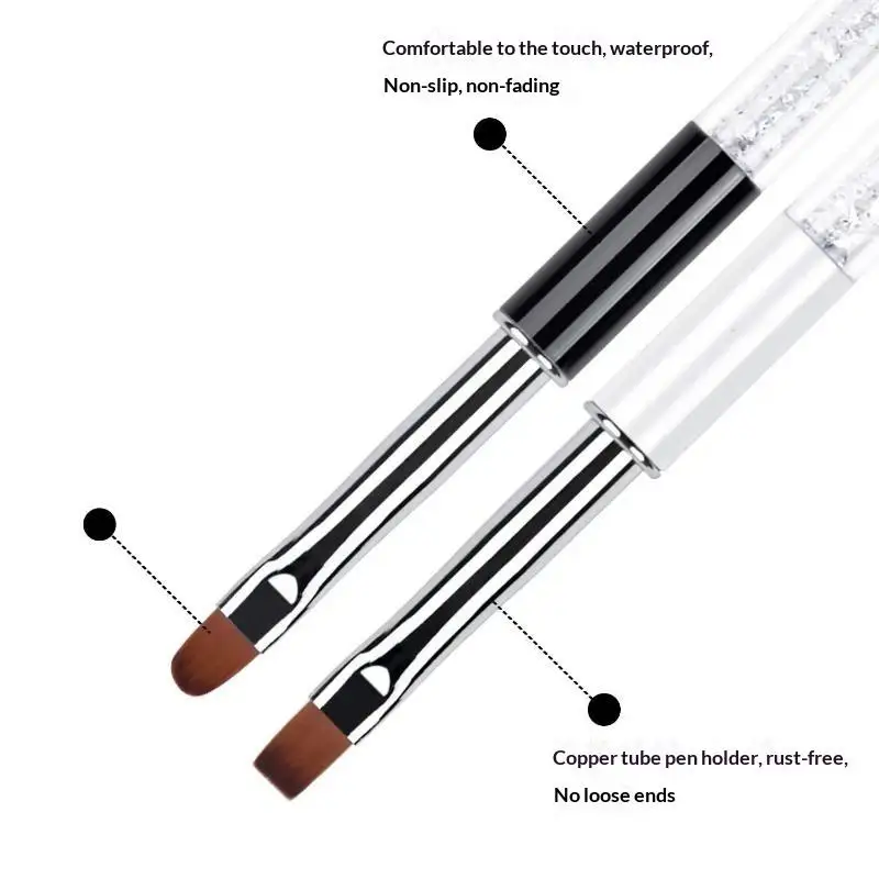 Pinceau à ongles à manche pailleté avec capuchon de protection, tête plate et ronde, stylo de peinture au gel pour salon, outils de manucure DIY