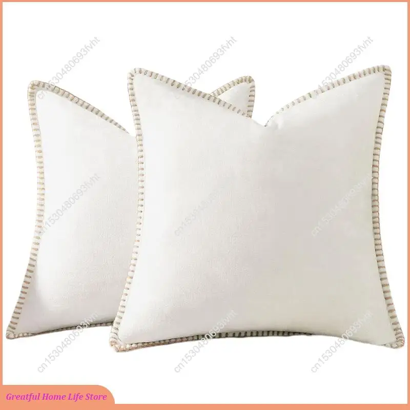 

AT59 Neutral Decorative Pillow Covers 18X18 Set Of 2-Soft Throw Cushion Covers With Stitched Edge For Couch, Sofa, Bed, Home Dec
