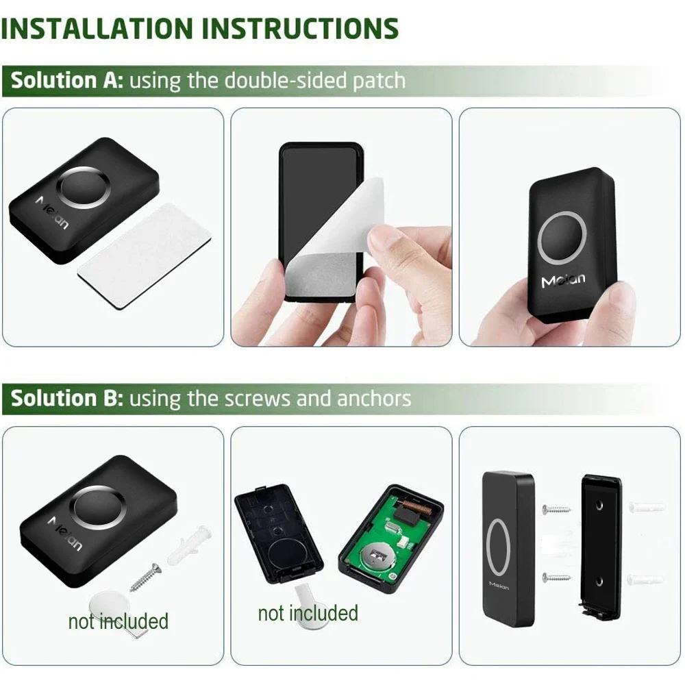 Meian-Outdoor Wireless Doorbell، Smart Home Welcome Doorbell، IP65 Waterproof Door Bell، Chime Kit، 60 نغمة رنين، إنذار فلاش LED