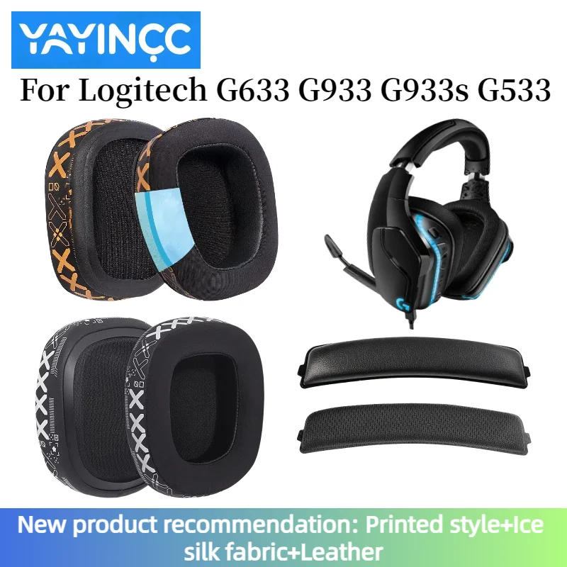 

YAYINCC Replacement Printed ice silk fabric Earpads/Head Beam Sponge Covers Headband for Logitech G633 G933 G633S G933S Headset