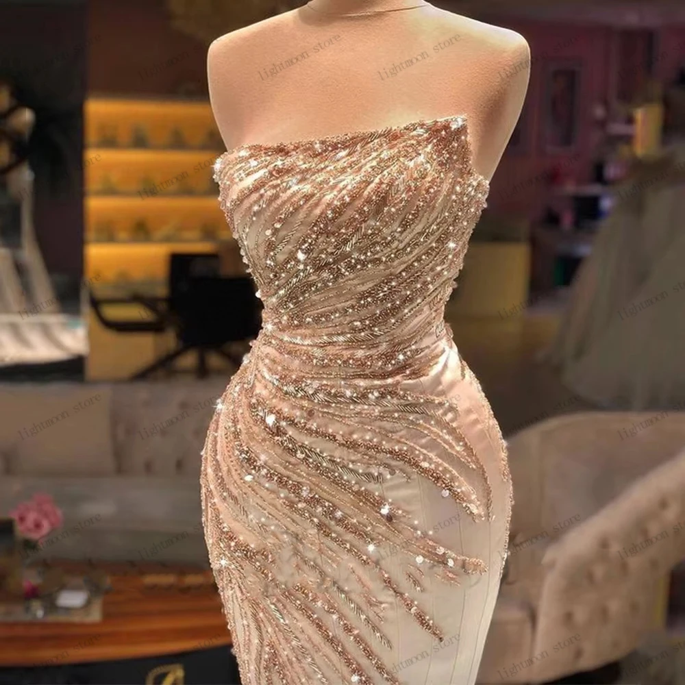 Pretty Evening Dresses Exquisite Prom Dress Beading Appliques Sexy Strapless Robes For Formal Party Customized Vestidos De Noche