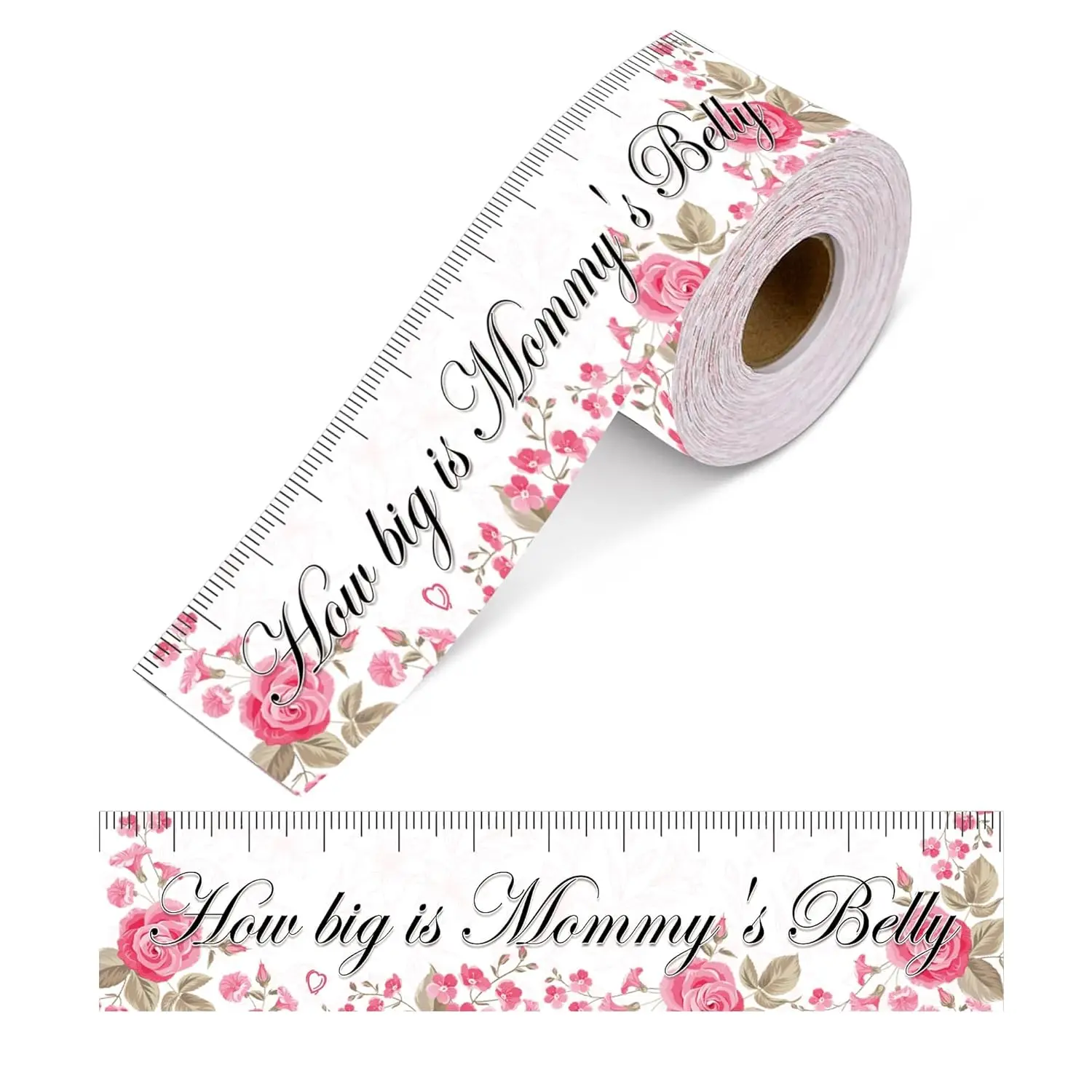 How Big is Mommy's Belly Baby Shower Tape Guessing Baby Shower Winners Measure 36 Feet Baby Shower Paper Measuring Tape Decor