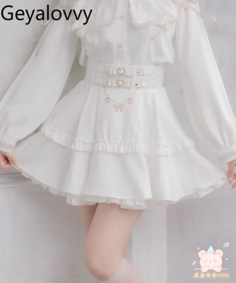 

Japanese Style RJ Mass-Produced Sweet Cute Lolita A-line Short Skirt High Waist Slim Fit Versatile Bow Lace Cake Mini Skirts