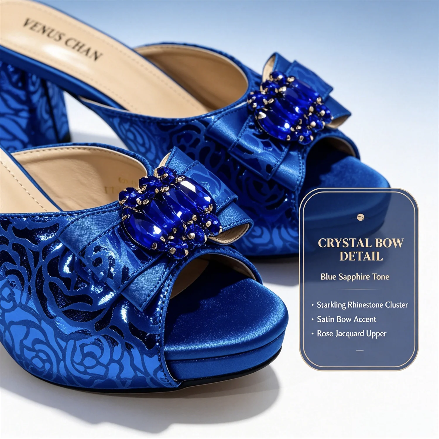 Conjunto de zapatos y bolso de mujer con encaje de satén morado de lujo, tacón de bloque con lazo de pedrería, sandalias abiertas, para bodas, fiestas y eventos nocturnos.
