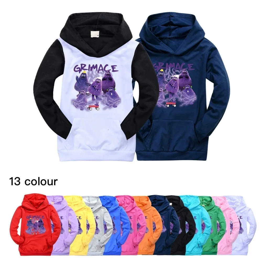 Grimace Shake Kids pocket Sweatshirts Sportswear Tops Teenager Clothes Boys Girls Long Sleeve Hoodie Pullover Children's Clothes