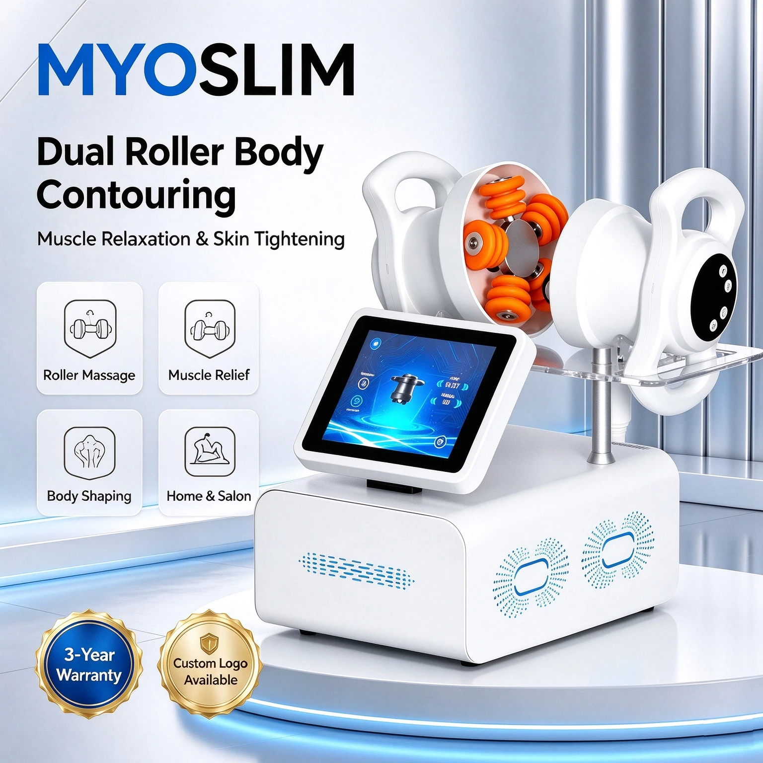 Myoslim New Roller Ball Cellulite Massager Machine Skin Care Red Light therapy Body Sculpting 3 Handle Professionalism Devices