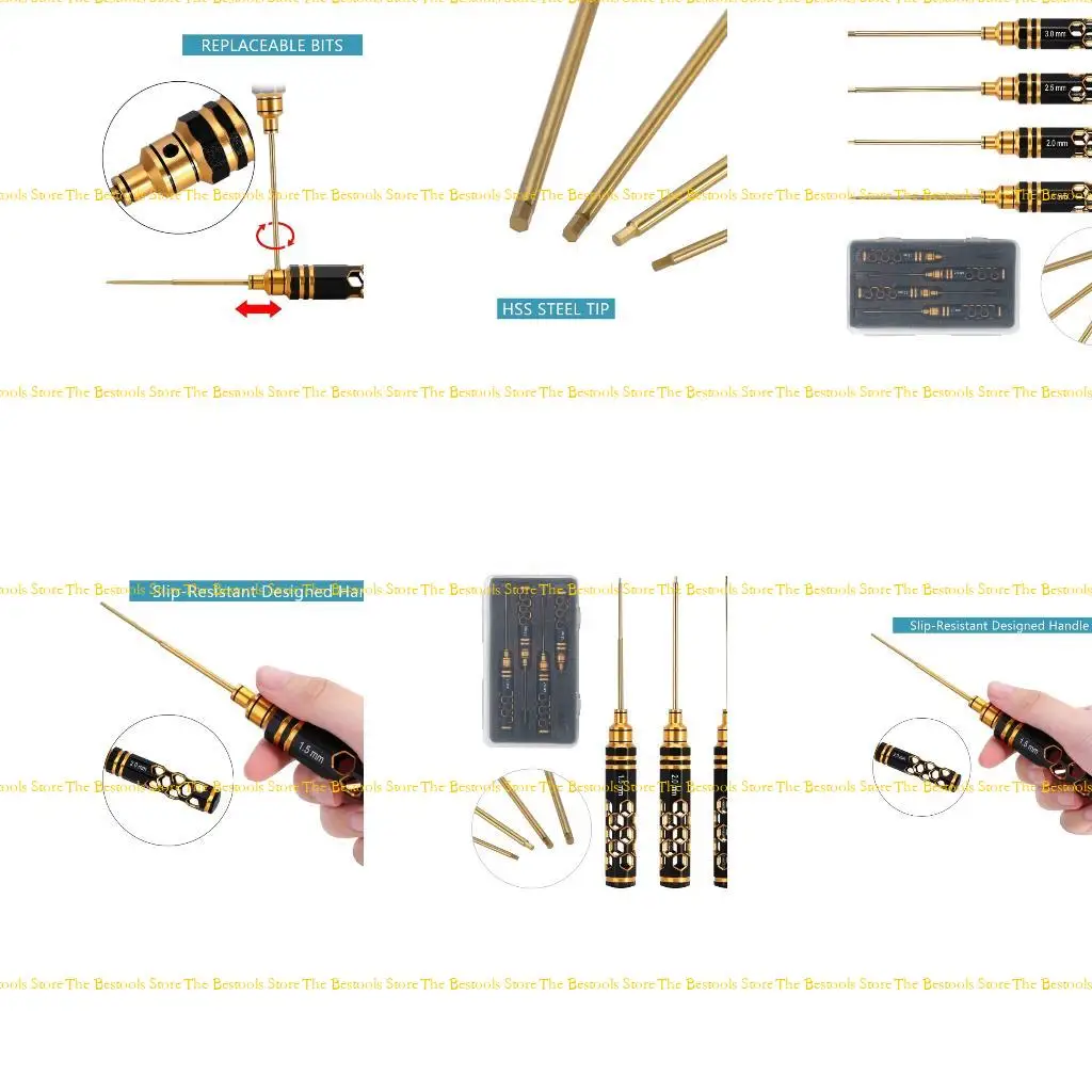

12PF Tool Set 4 Size Lightweight Ergonomic Handle Screwdriver 1.5/2/2.5/3.0mm for Remote Control Car Repair Tasks