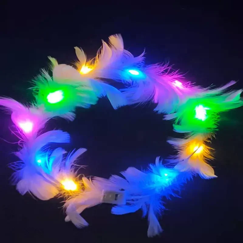 30pcs Glow Feather Crown Headband  Light Up LED Headpiece Hair Accessories for Women Girls  Party Wedding Festival