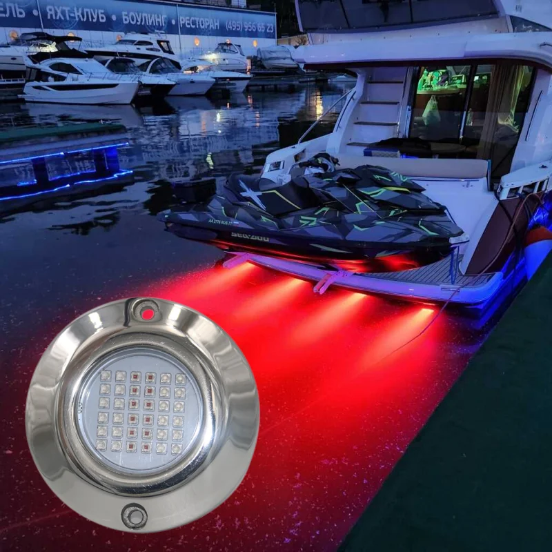 120W LED Marine Yacht Lamp 316L Stainless Steel IP68 Waterproof RGBW Speedboat Navigation Pool Underwater Light Boat Accessories