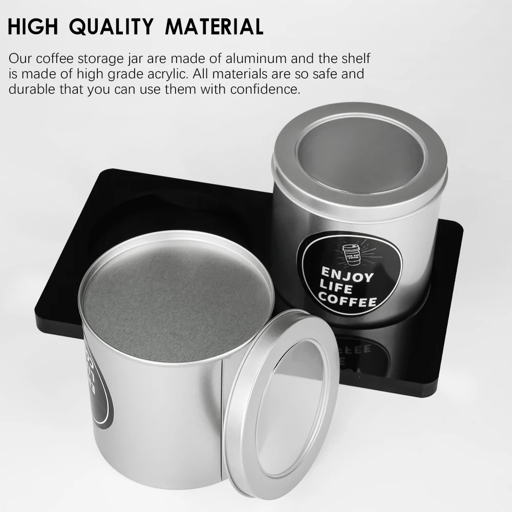 Coffee Canister Set With Shelf & Spoon 2 Piece Coffee Containers For Coffee Bean Ground Coffee Storage Coffee Bar Accessories
