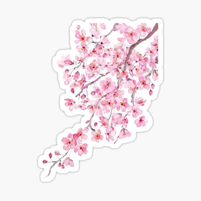 pink cherry blossom watercolor 2020 Sticker for Laptop Decor Bedroom Car Cute Cartoon Art Fashionable Public Suitcase