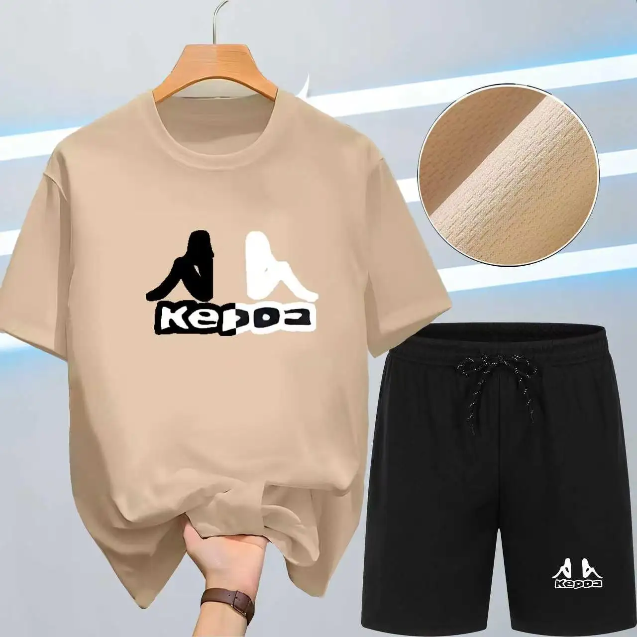 2026 Summer Men's Sports Set Casual T-Shirt + Shorts Set Waffle Solid Color Short-sleeve Shorts Two Sets Tracksuit Loose Suits