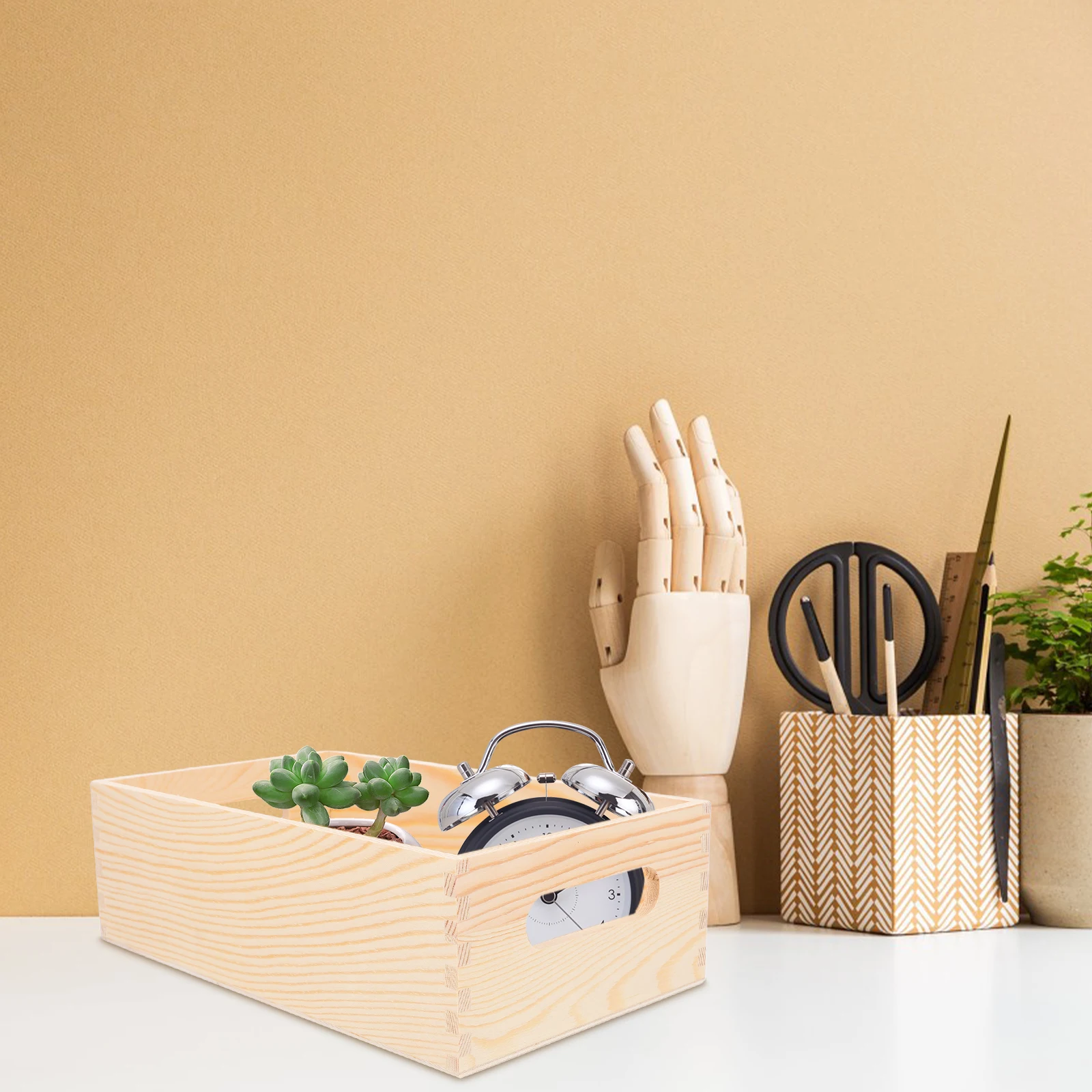 

Solid Wood Storage Box Desktop Organizer Crate Container Small Tool Case Wooden Basket Multiuse Home Office Solution