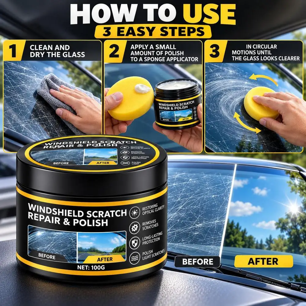 1pc Glass Scratch Repair Paste Removes Fine Scratches from Car Windows Windshield Rearview Mirrors Car Polishing Wax 2026