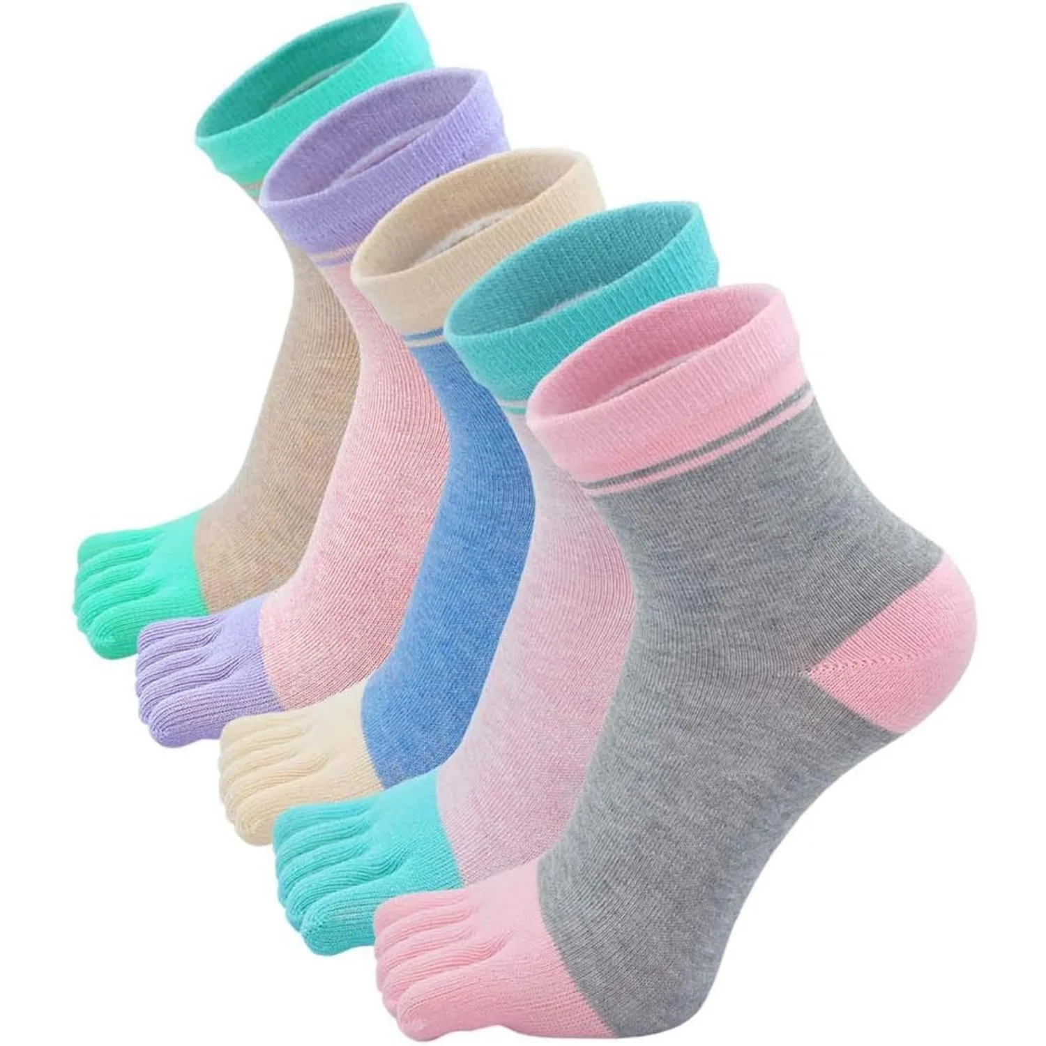 New Women Toe Socks Funny Five Fingers Socks Colorful Striped Printed Cotton Breathable Women\'s Crew Socks Athletic Running Sock