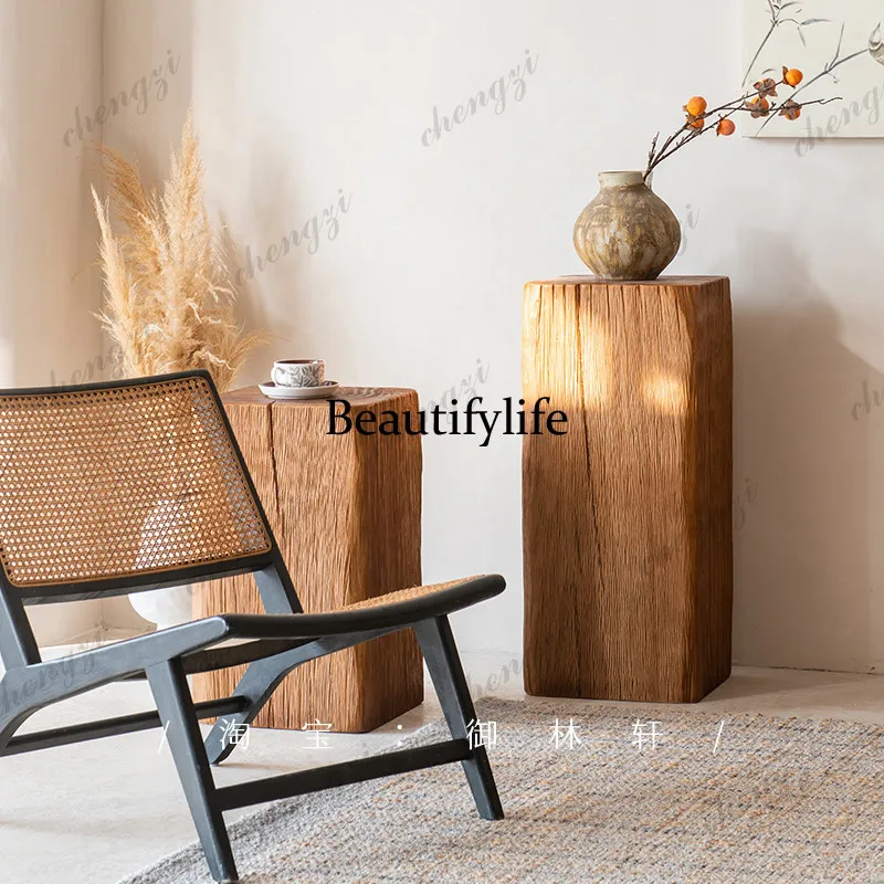 Solid wood weathered pattern flower stand square bottom shelf clothing store decoration homestay ornament entrance aisle