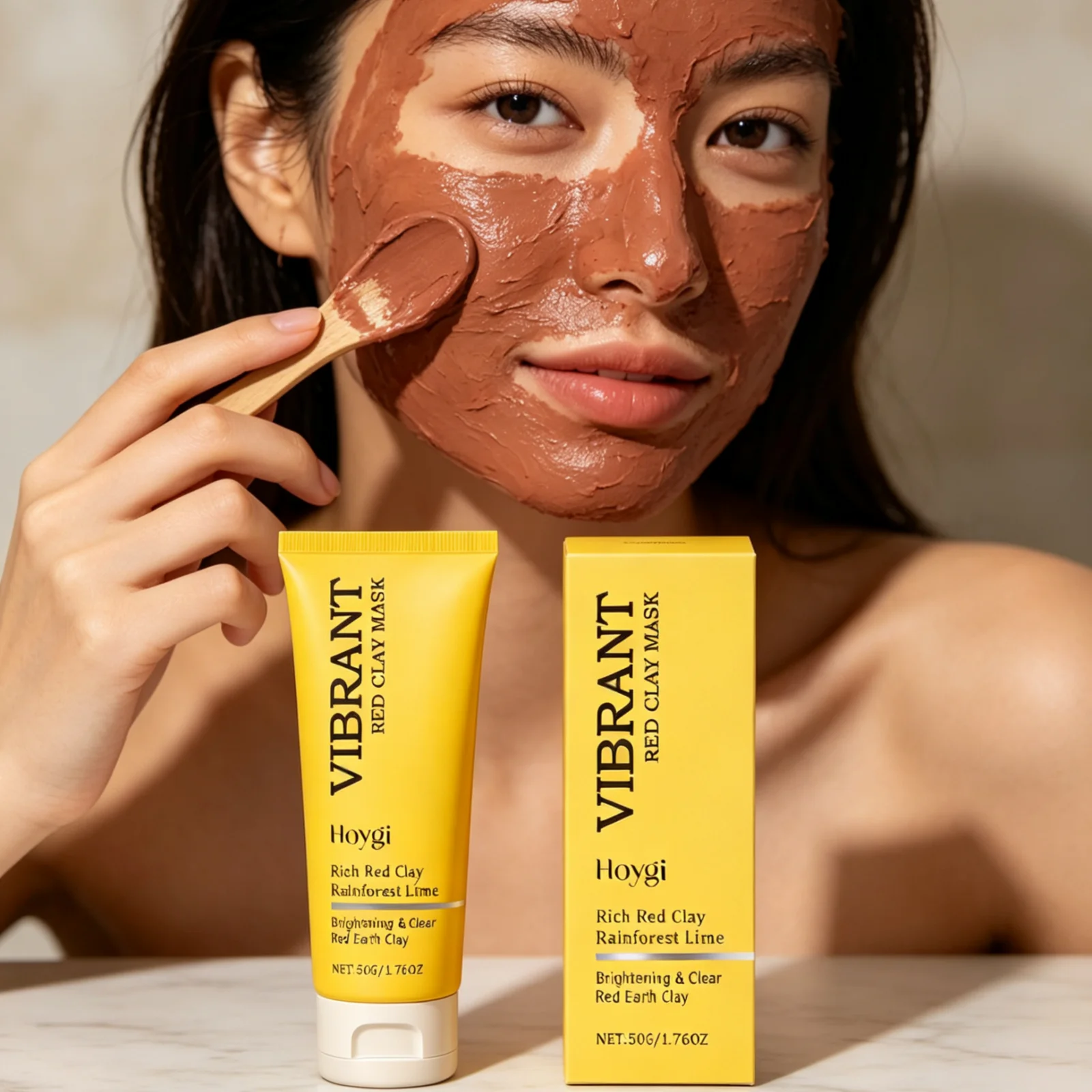 Глиняная маска для лица Hoygi Red Clay Mask: глубокое очищение, увлажнение, питание, бережное воздействие на кожу, гладкая текстура, мягкое осветление.