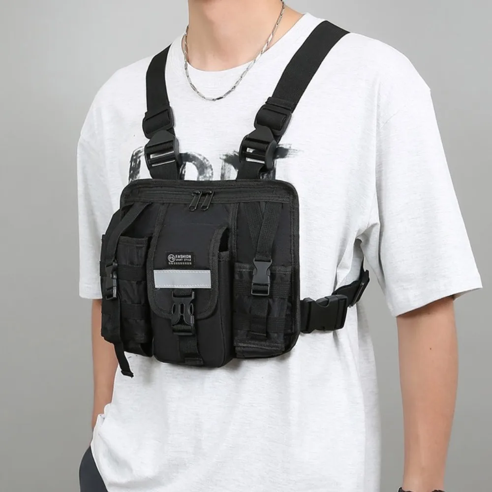 

Oxford Cloth Double Shoulder Chest Bag Waterproof Fashion Message Crossbody Pouch Reflective Strip Waistcoat Outdoor Sports Bag