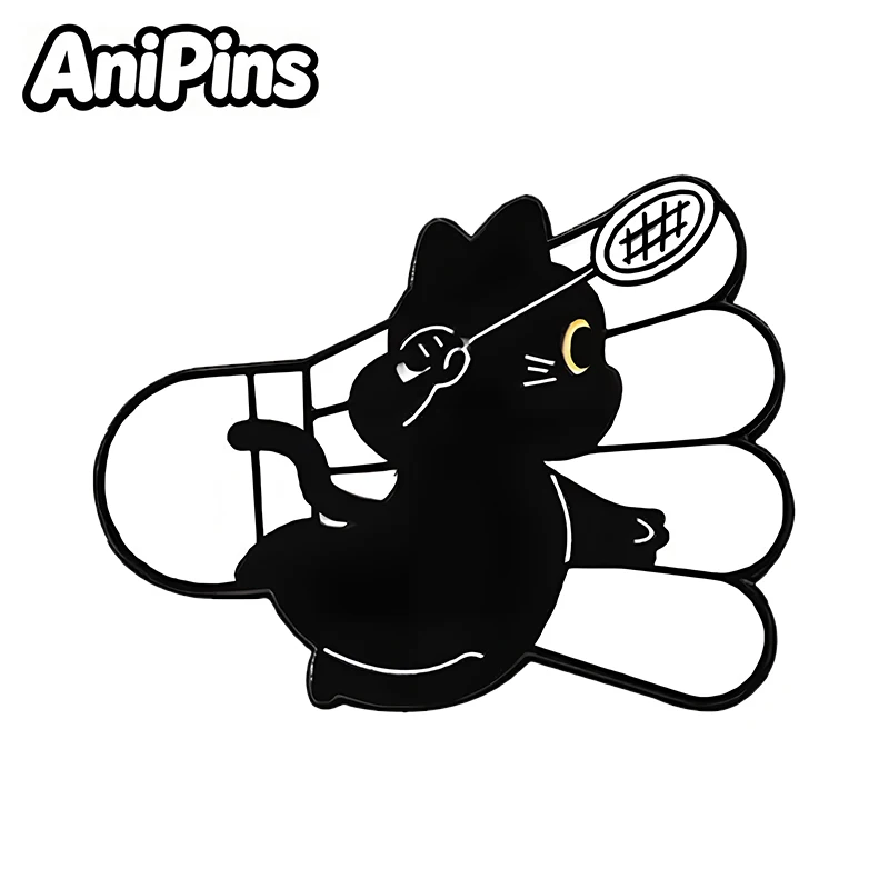 AniPins Funny Sports Cat Pins 4-design Metal Enamel Playing Basketball Football Badminton Pets Animal Cartoon Brooch Pin Badge