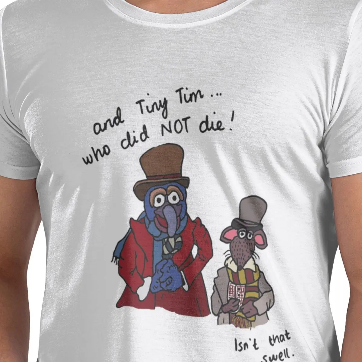 و Tiny Tim Who لم يوتى Muppet عيد الميلاد كارول الرجال تي شيرت المتضخم تي شيرت الرجال الجولة الرقبة القطن تيز الصيف القصير