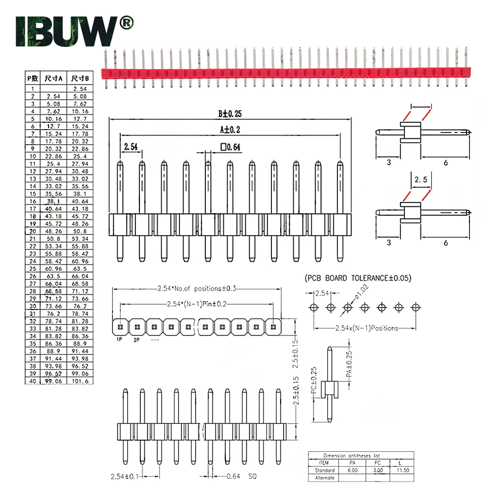 2.54mm 2/3/4/5/6/8/10/12/15/20/40Pin Single Row Male 2~40P Breakaway PCB Board Pin Header Connector Strip Pinheader For Arduino
