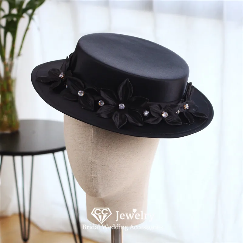 CC Wedding Hats Women Hair Accessories Bridal Dress Engagement Headwear Black Color Flower Shape Elegant Banquet Hat Party M006