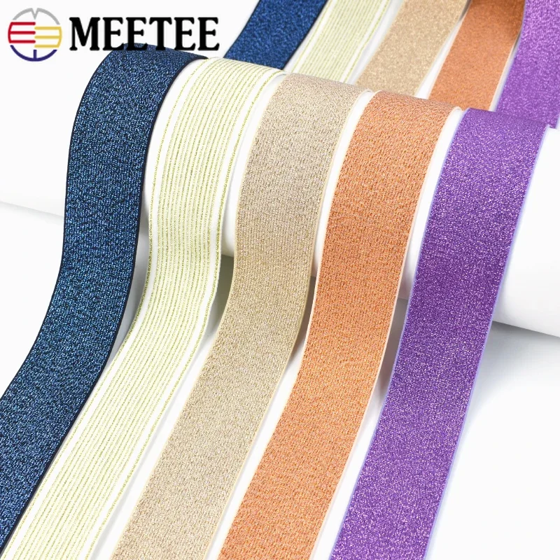 2/5Meters Meetee 25-50mm Nylon Elastic Band Sequin Spandex Gold Silver Silk Decor Belt Ribbon Waistband Skirt Webbing Accessory