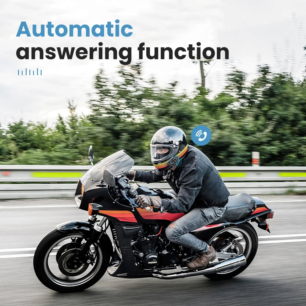 BT-12B Bluetooth 5.4 Helmet Headset Motorcycle Intercom Wireless Call Phone Kit Waterproof Interphone MP3 Music Player Speaker