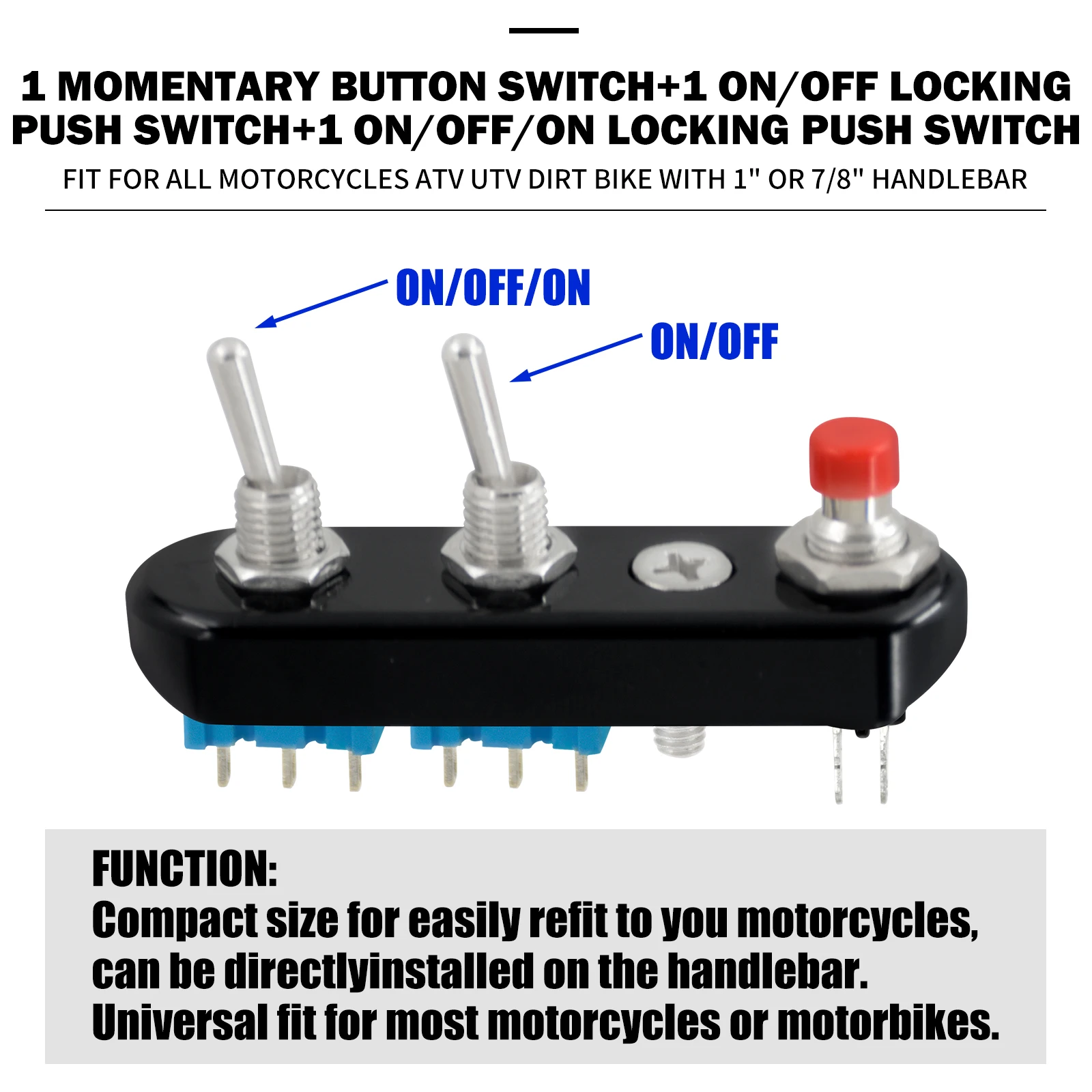 Motorcycle 7/8" 1" Handlebar Mini Switch ON/OFF/ON Toggle Push Button Block For Harley Touring Softail Sportster Bobber Chopper - Image 5