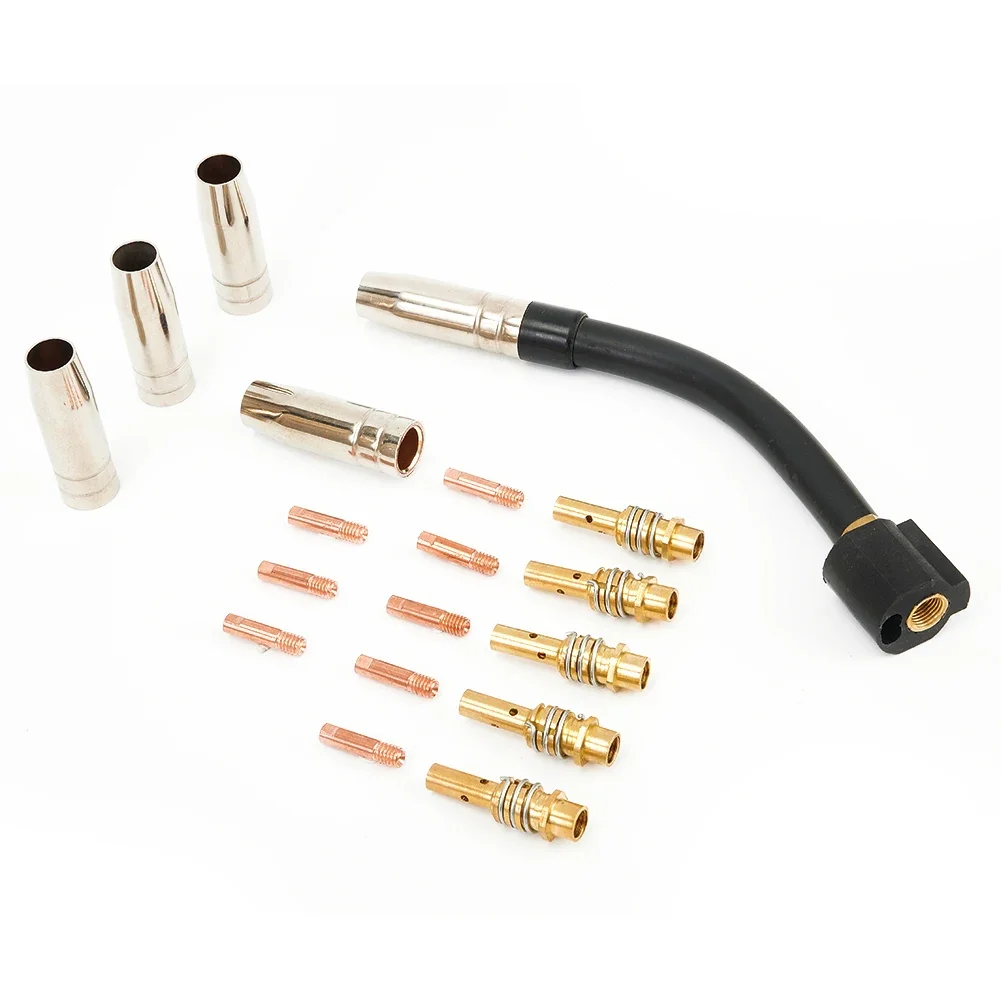 Gas Nozzle Welding Accessories Gooseneck Holder 0.8mm 21PCS Air Cooled Contact Tip For Welder MIG Neck Set Torch